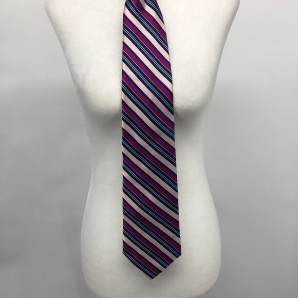 Michael Michael Kors Purple & Pink Multicolor Striped Silk Tie - Picture 3 of 9